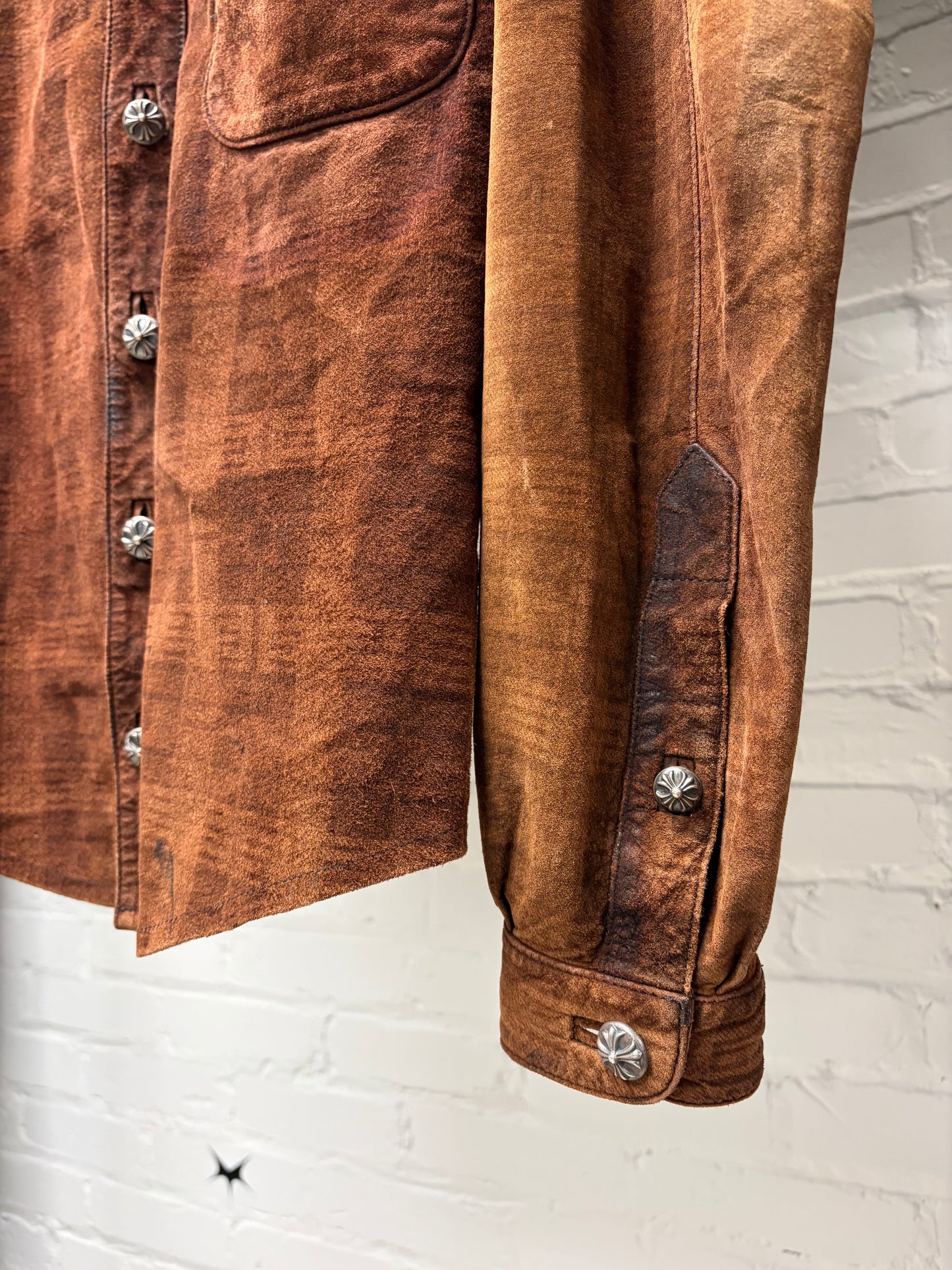 Vintage Chrome Hearts Western ‘Fleur De Lis’ Detailed Suede Collared Shirt
