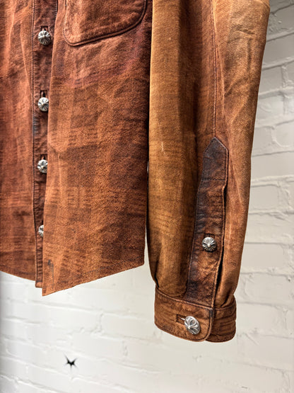 Vintage Chrome Hearts Western ‘Fleur De Lis’ Detailed Suede Collared Shirt