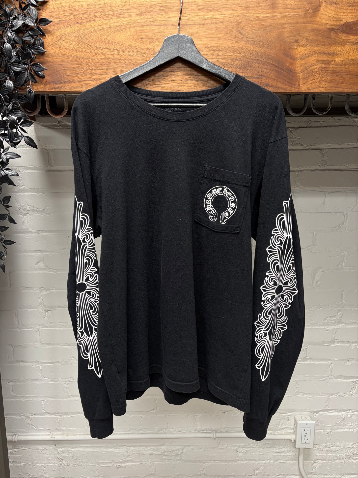 Chrome Hearts ‘Floral Sleeve’ Black Horseshoe Logo Long Sleeve Shirt