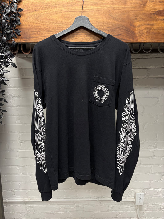 Chrome Hearts ‘Floral Sleeve’ Black Horseshoe Logo Long Sleeve Shirt