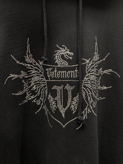 Vetements Crystal Embellished Black ‘Crest Logo’ Limited Edition Hoodie