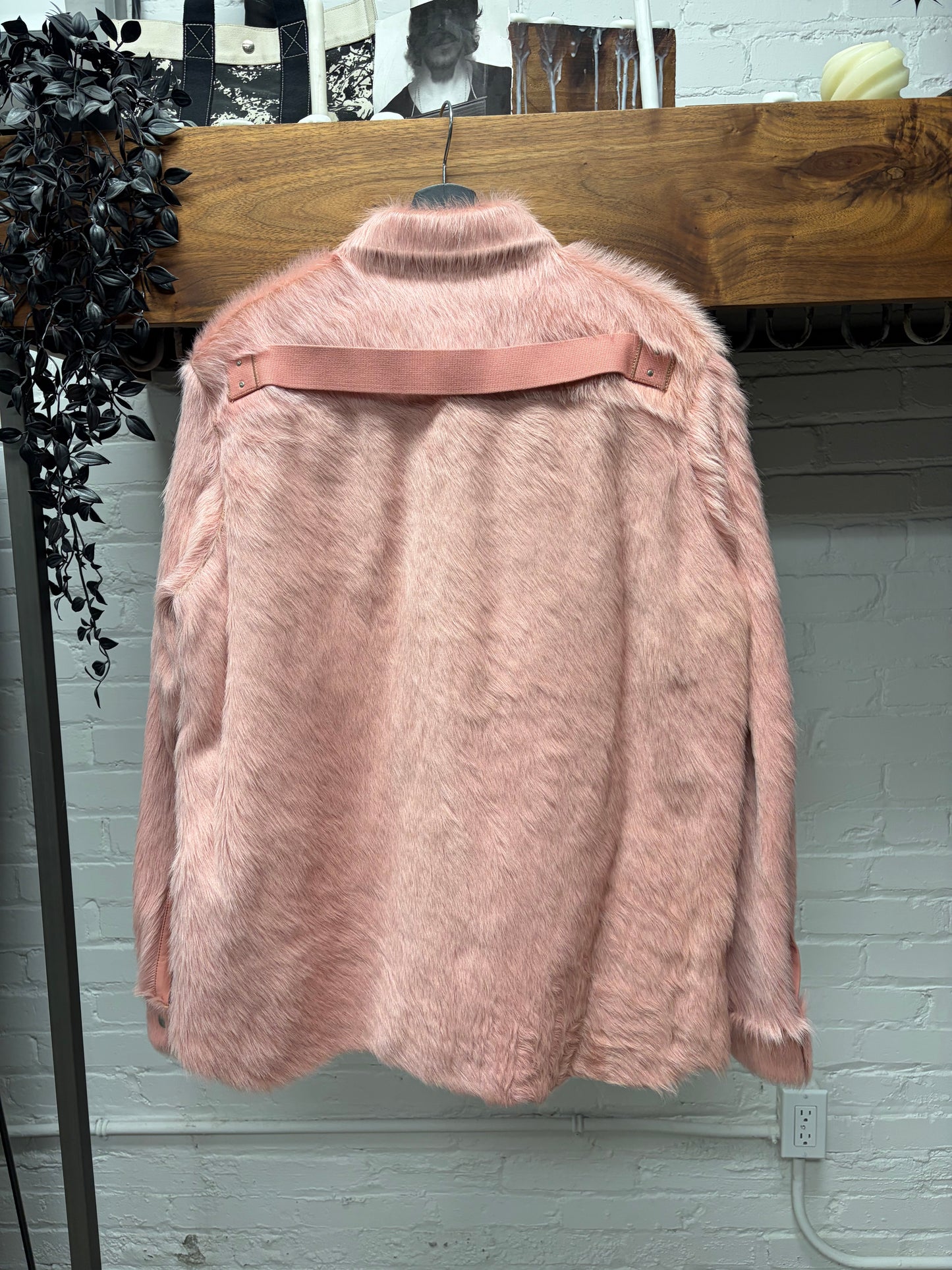 AW2022 Rick Owens ‘Strobe’ Pink Pony Hair Back-Strap Work Jacket