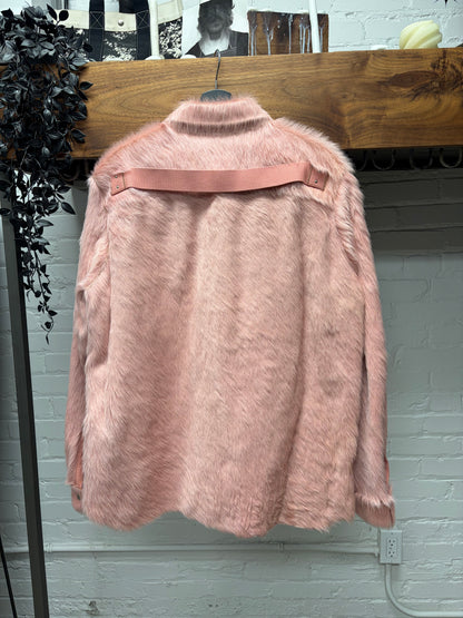 AW2022 Rick Owens ‘Strobe’ Pink Pony Hair Back-Strap Work Jacket