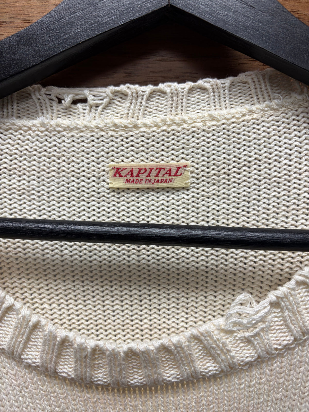 Kapital ‘Smiley’ 5G Distressed Cream White Knit Sweater