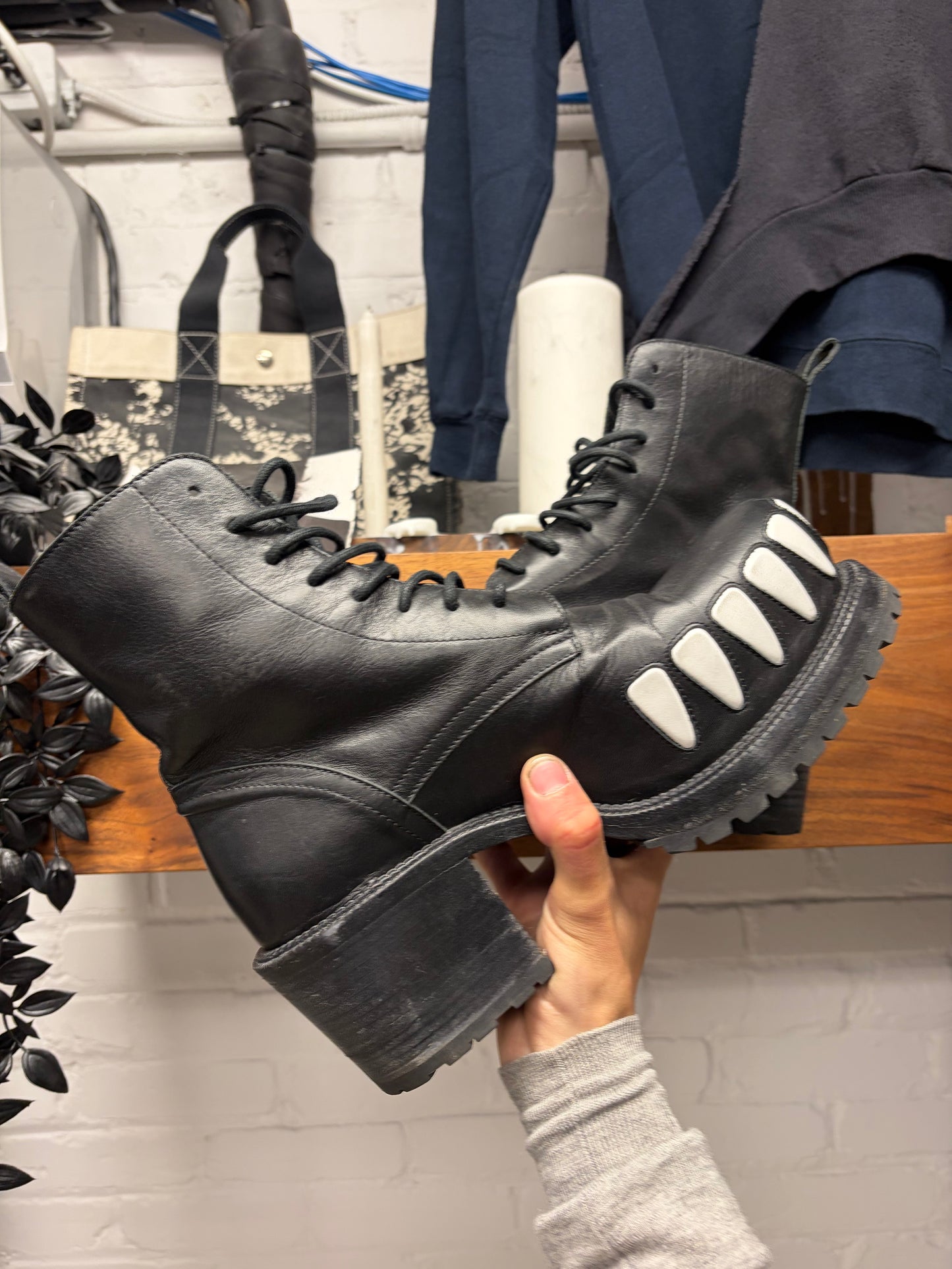 AW2022 Walter Van Beirendonck ‘Hyper Glam’ Teeth Platform Black Leather Boots