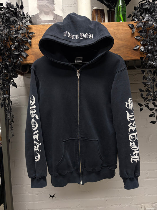 Vintage Chrome Hearts ‘Fuck You’ Thermal Lined Black Zip-Up Hoodie