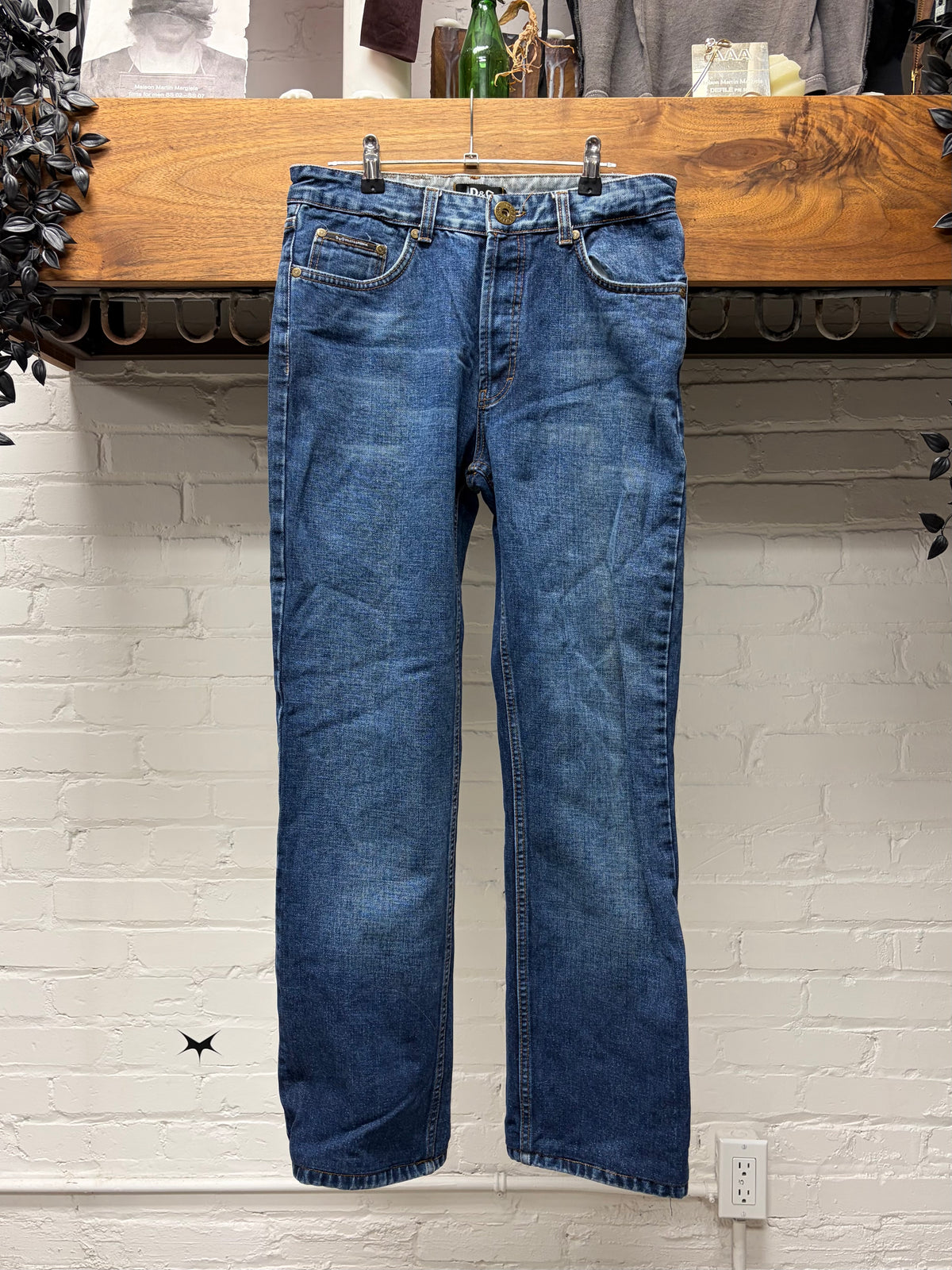 2000s Dolce & Gabbana ‘Angels’ Patch Embroidered Blue Bootcut Denim