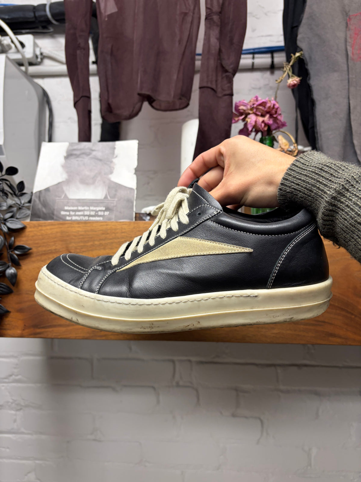 Rick Owens Mainline Black/Milk ‘Vans’ Leather Low Top Sneakers