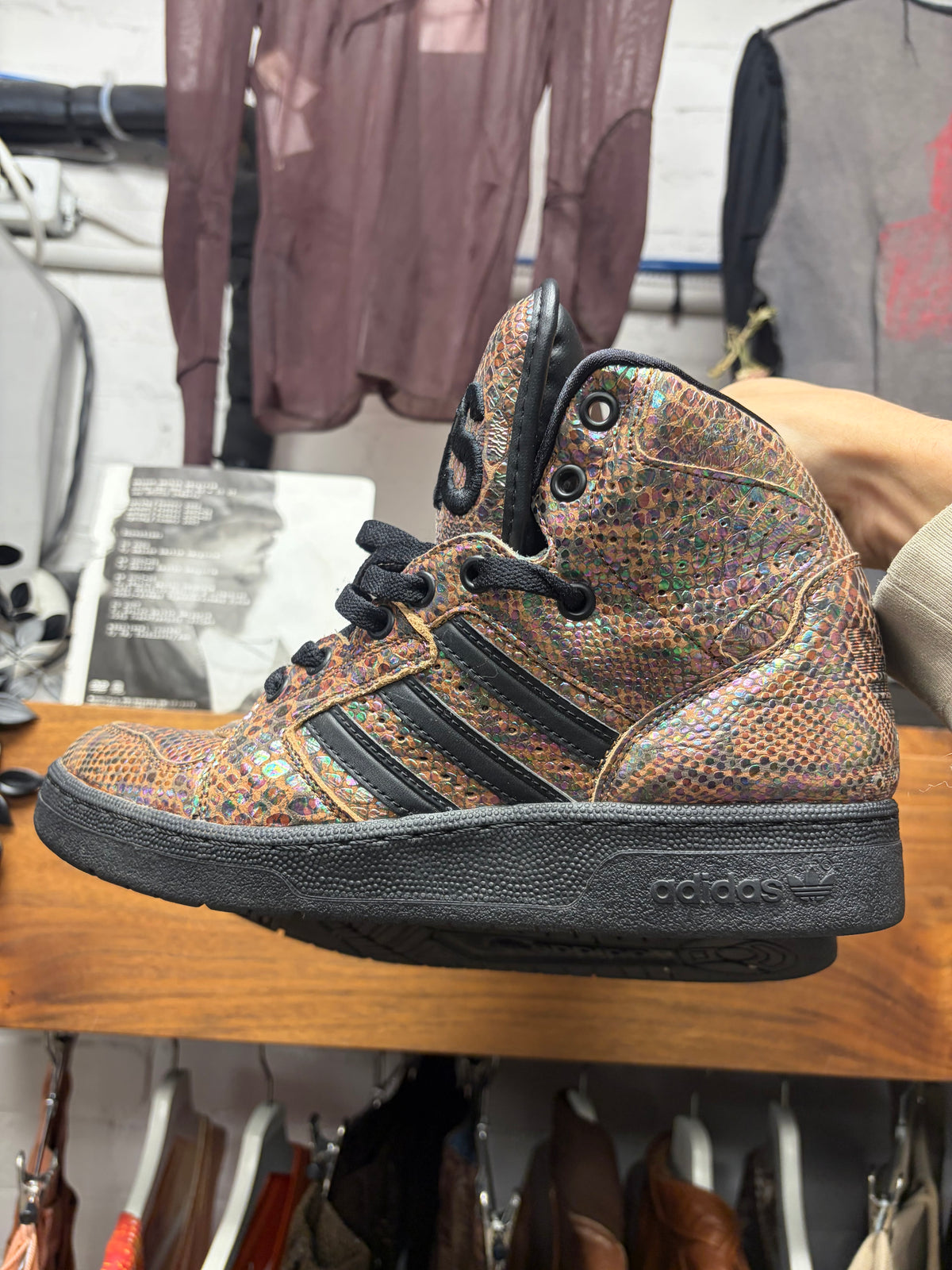 2013 Jeremy Scott x Adidas ‘Instinct’ Python Print Leather High Top Sneakers