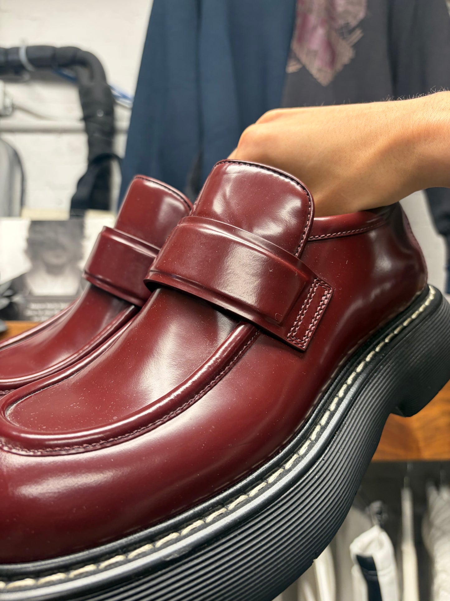 Bottega Veneta Dark Red/Black ‘Swell’ Patent Leather Platform Loafers
