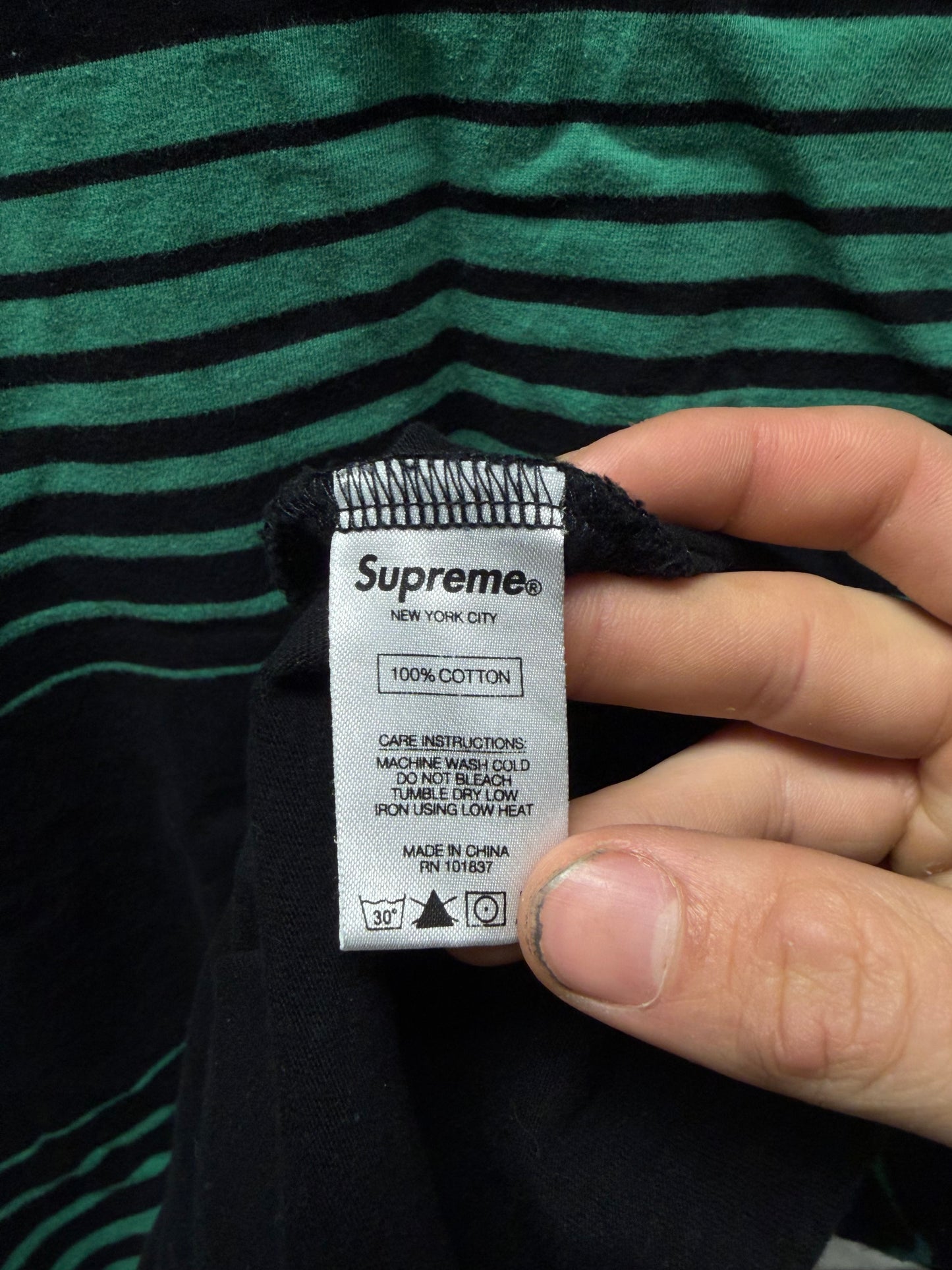 AW2018 Supreme ‘Rugby’ Black/Green Striped Long Sleeve Shirt