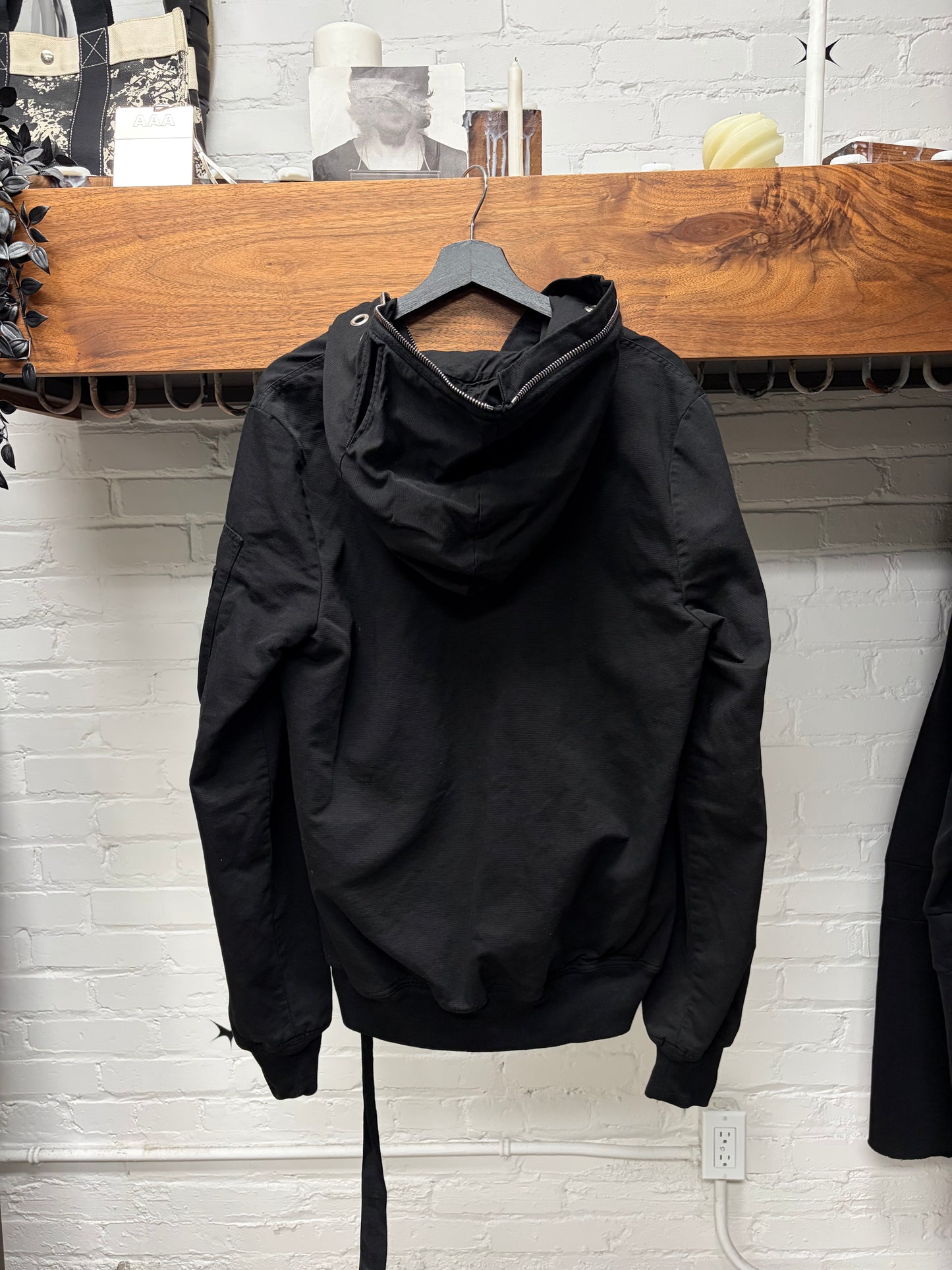 Rick Owens Canvas ‘Gimp’ Black Full-Zip Eye Cut-Out Hoodie