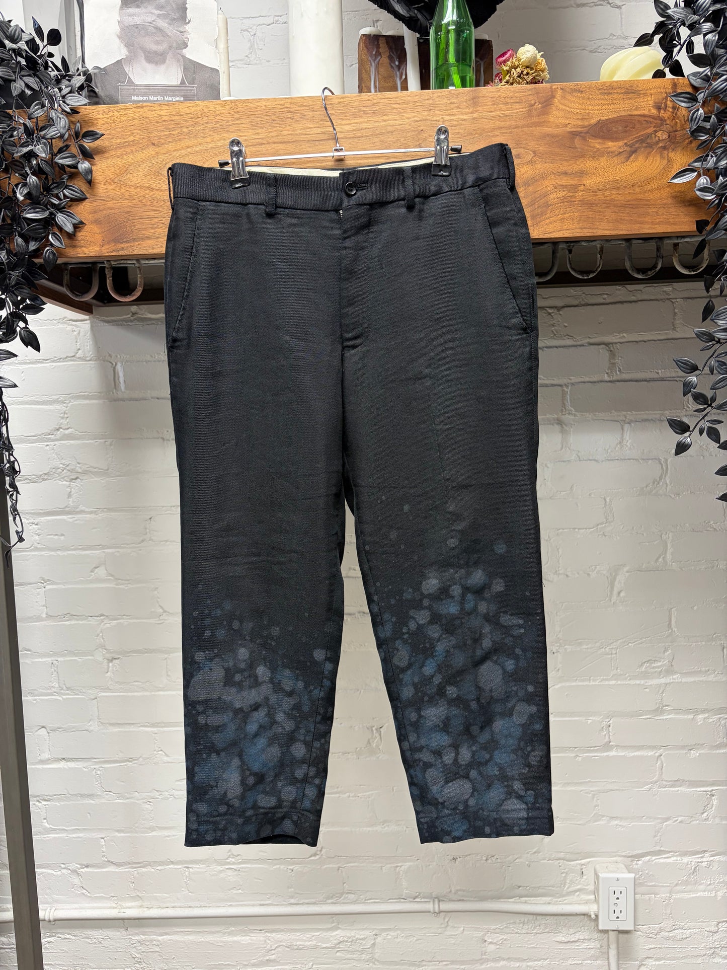 SAMPLE Comme Des Garçons Homme Plus Splattered Blue Cropped Fit Wool Trousers