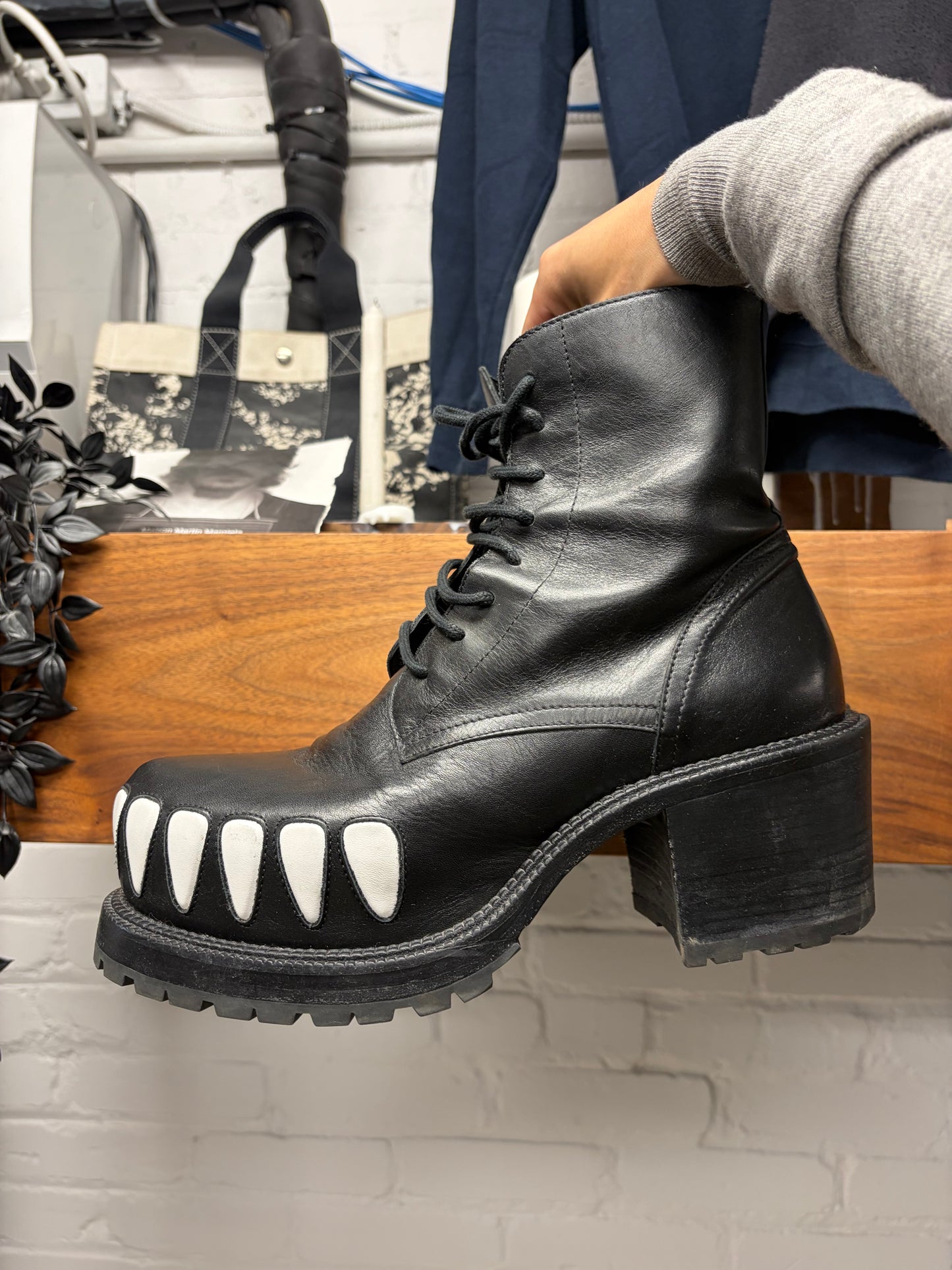 AW2022 Walter Van Beirendonck ‘Hyper Glam’ Teeth Platform Black Leather Boots