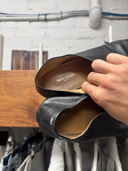 Maison Margiela ‘Tabi’ Split Toe Black Leather Slip On Flats
