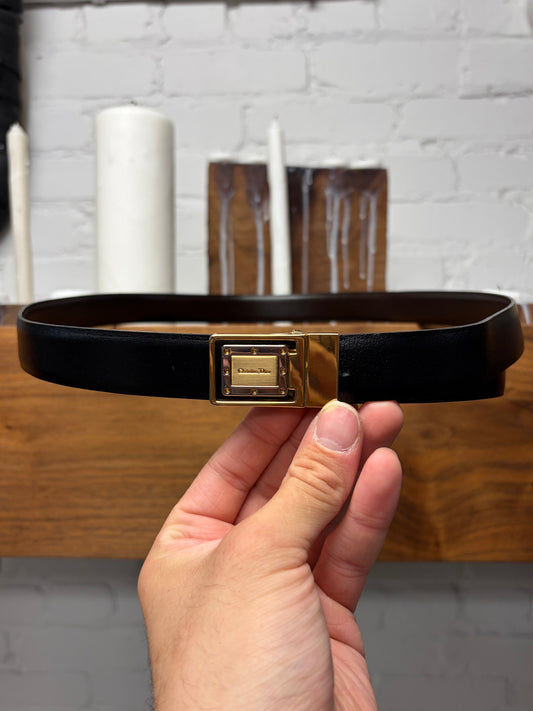 Vintage Christian Dior Minimal Gold Square Buckle Leather Belt