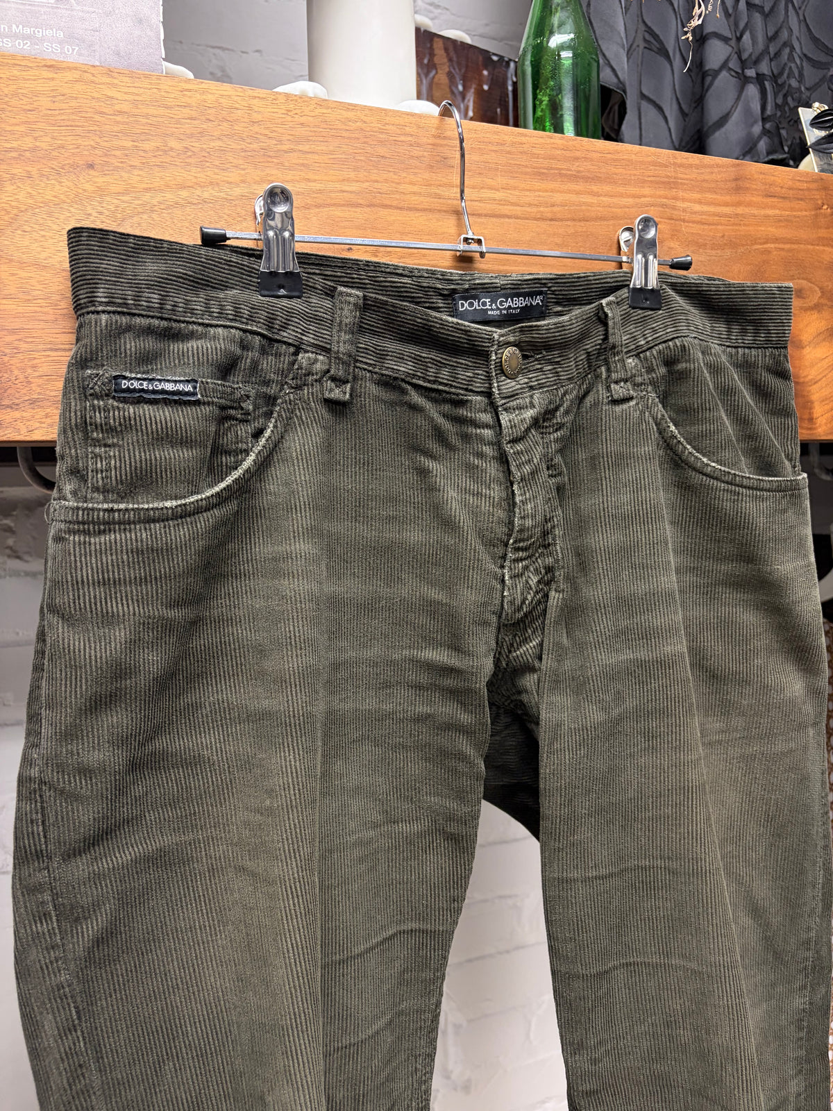 2000s Dolce and Gabbana Faded Green Corduroy Bootcut Denim