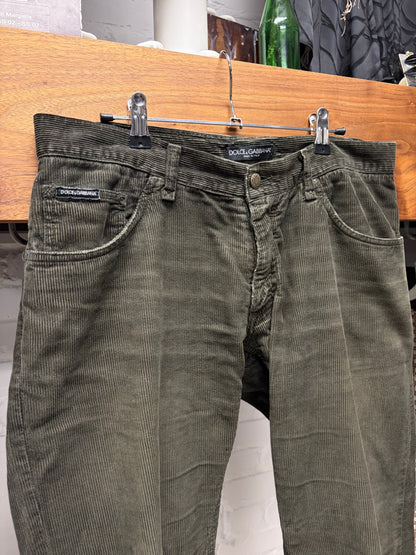 2000s Dolce and Gabbana Faded Green Corduroy Bootcut Denim