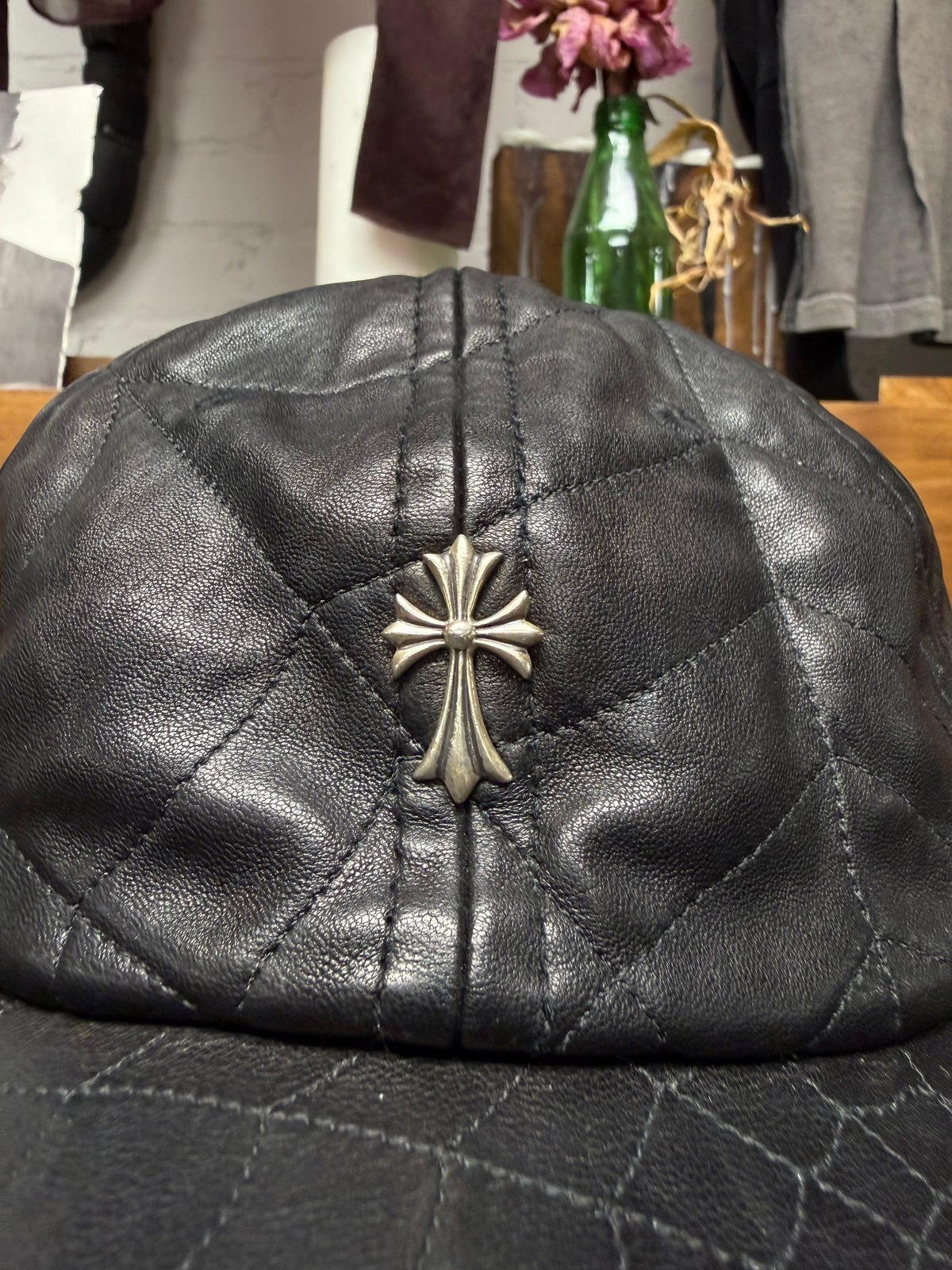 Chrome Hearts ‘Spiderweb’ Black Lambskin Leather Hat with .925 Silver Hardware