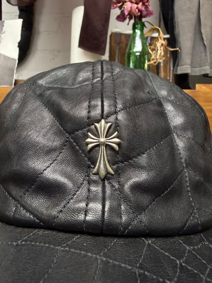Chrome Hearts ‘Spiderweb’ Black Lambskin Leather Hat with .925 Silver Hardware