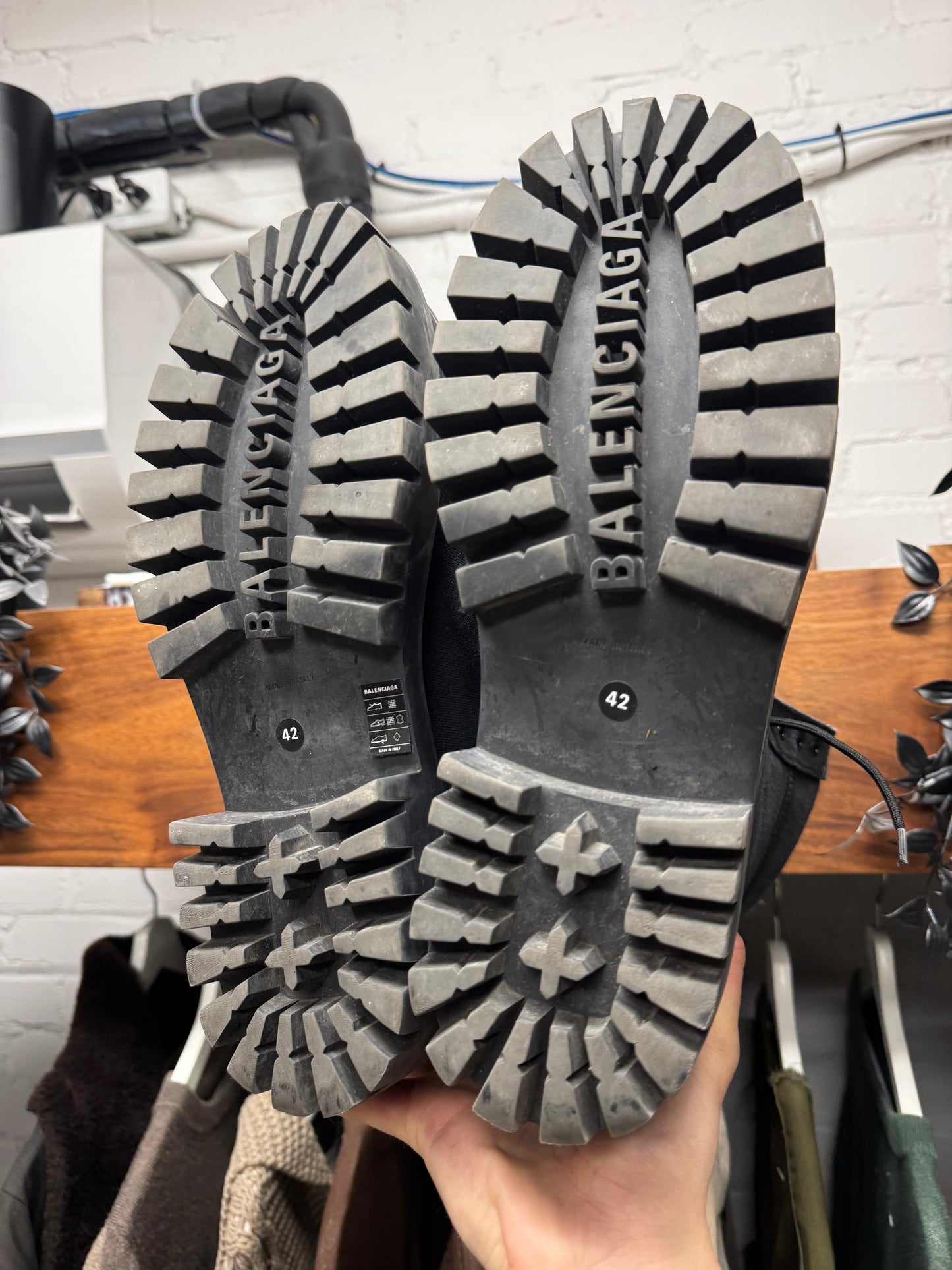 Balenciaga ‘Strike’ Distressed Canvas Black Combat Boots