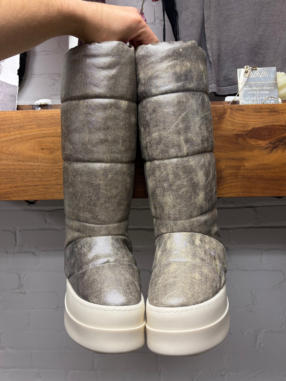 AW2025 Rick Owens Silver ‘Concordians’ Mega Bumper Knee High Boots
