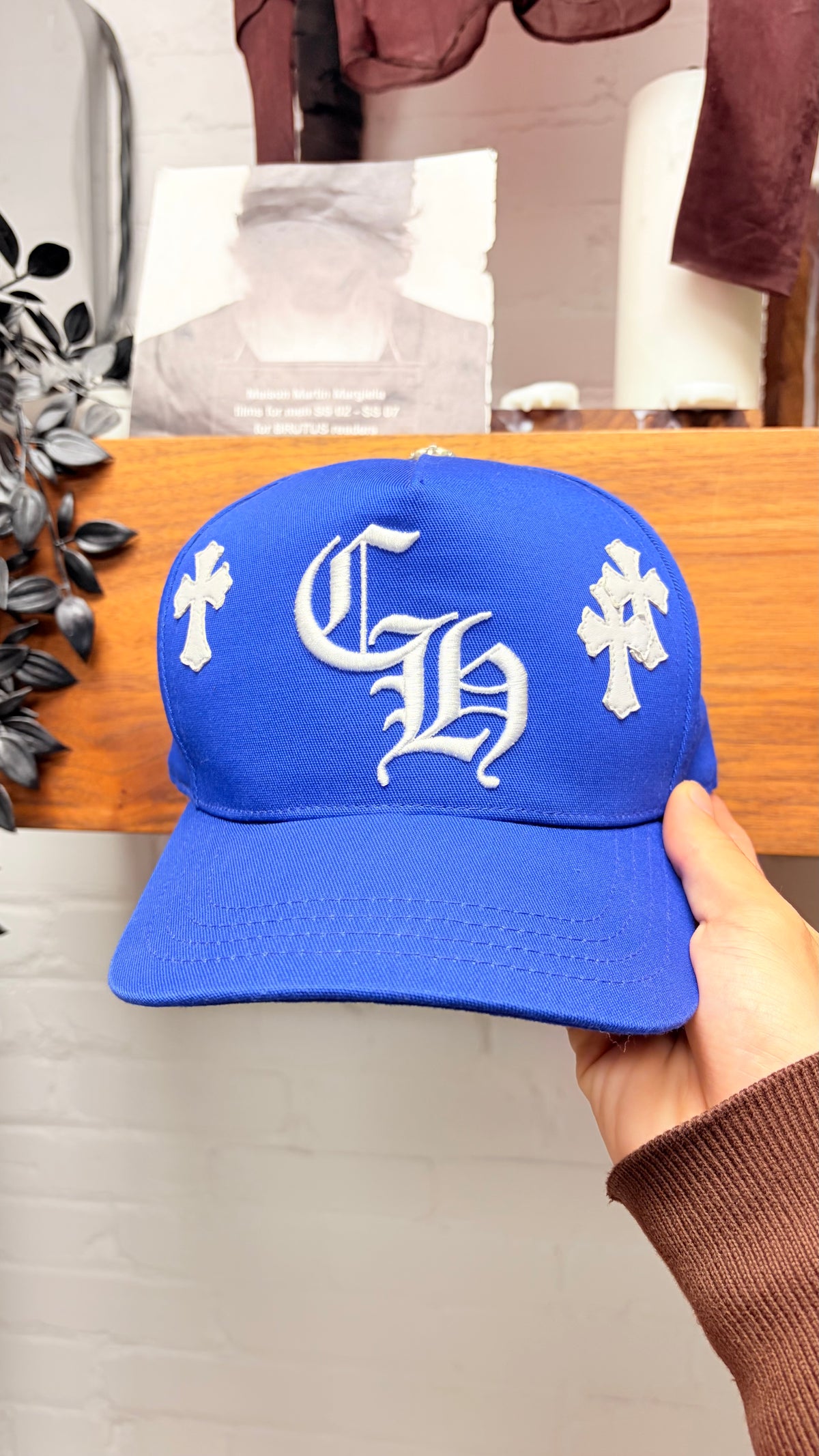 Chrome Hearts Blue/White Leather Cross Patch ‘CH Logo’ Trucker Hat