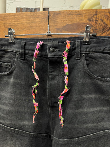 AW2024 Balenciaga ‘Fun Drawstring’ Wide Leg Faded Black Denim