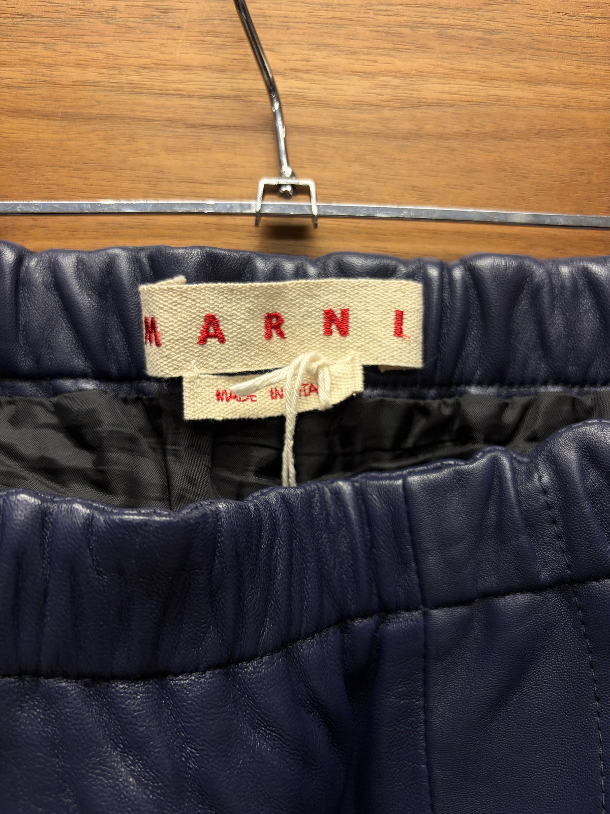 Marni Striped Nappa Leather Blue Straight Cut Pants