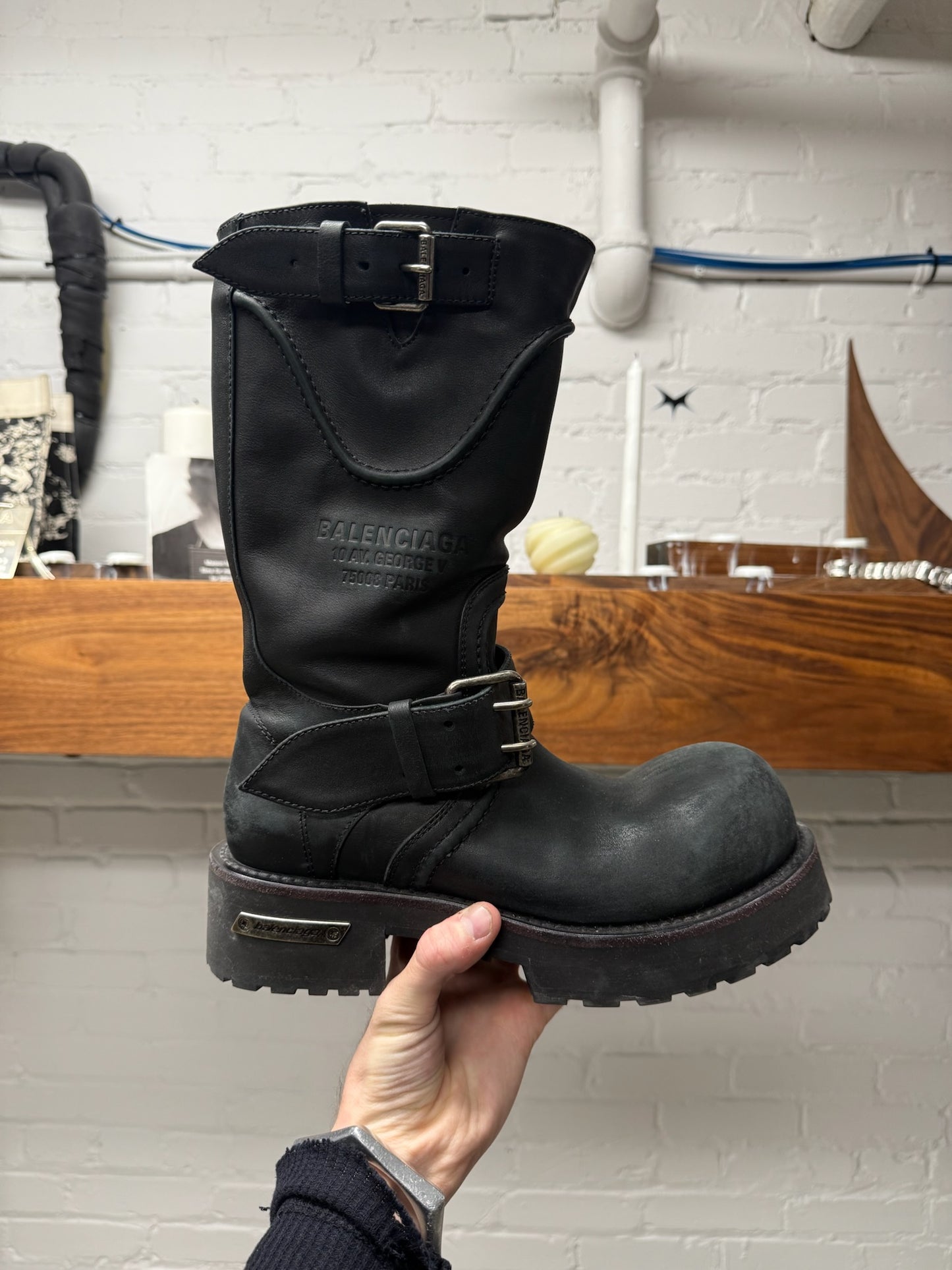 Balenciaga ‘Venom’ Black Calfskin Leather Engineer/Combat Boots