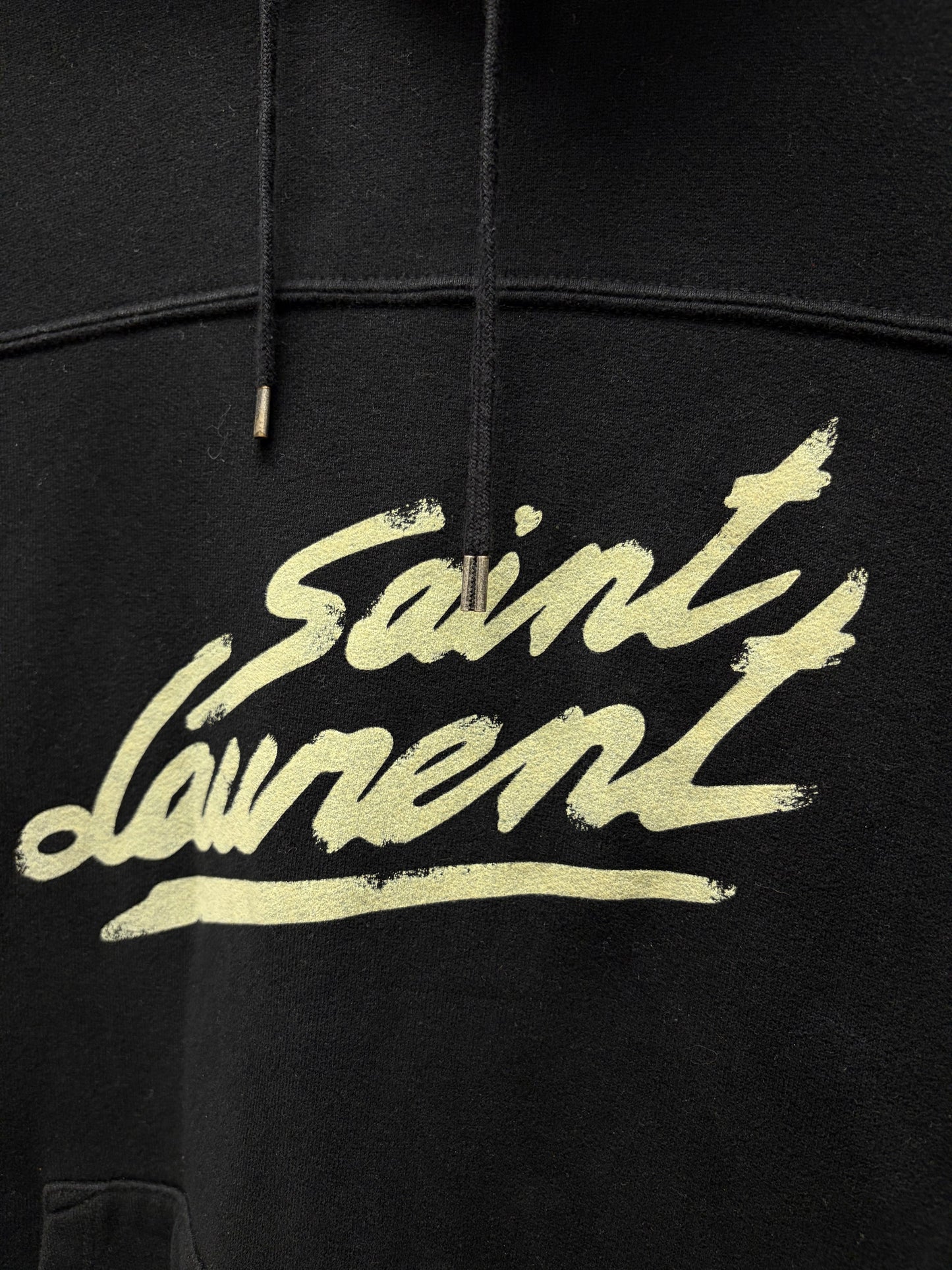 2021 Saint Laurent ‘Cursive Logo’ Black Cotton Pullover Hoodie