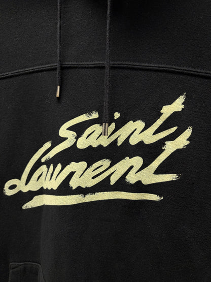 2021 Saint Laurent ‘Cursive Logo’ Black Cotton Pullover Hoodie