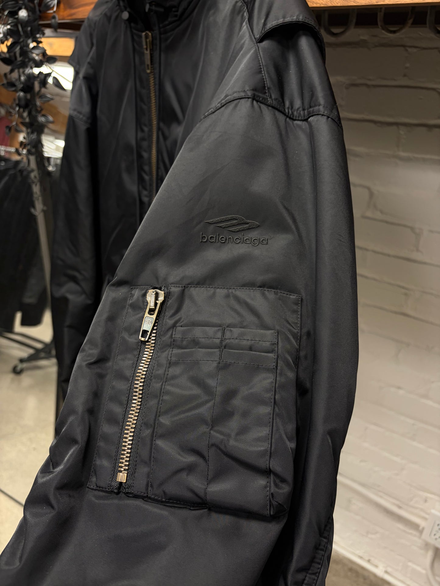 SS2022 Balenciaga ‘3B Sport Icon’ Black Hooded Bomber Jacket
