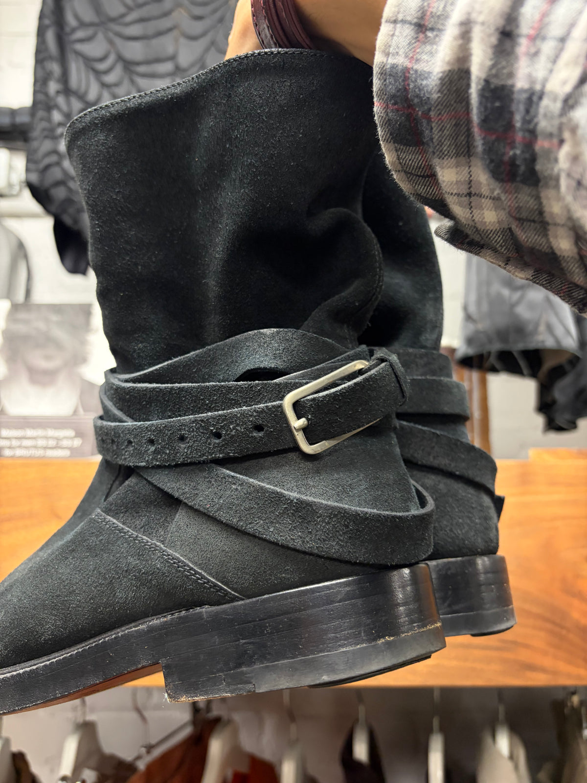 Kris Van Assche Black Suede ‘Chelsea’ Ankle Boots with Belting Wraps