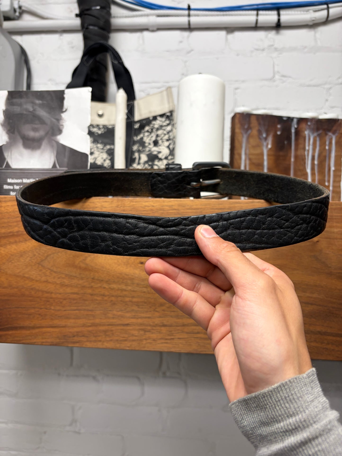 Diesel Buffalo Leather Black/Silver Buckle Belt