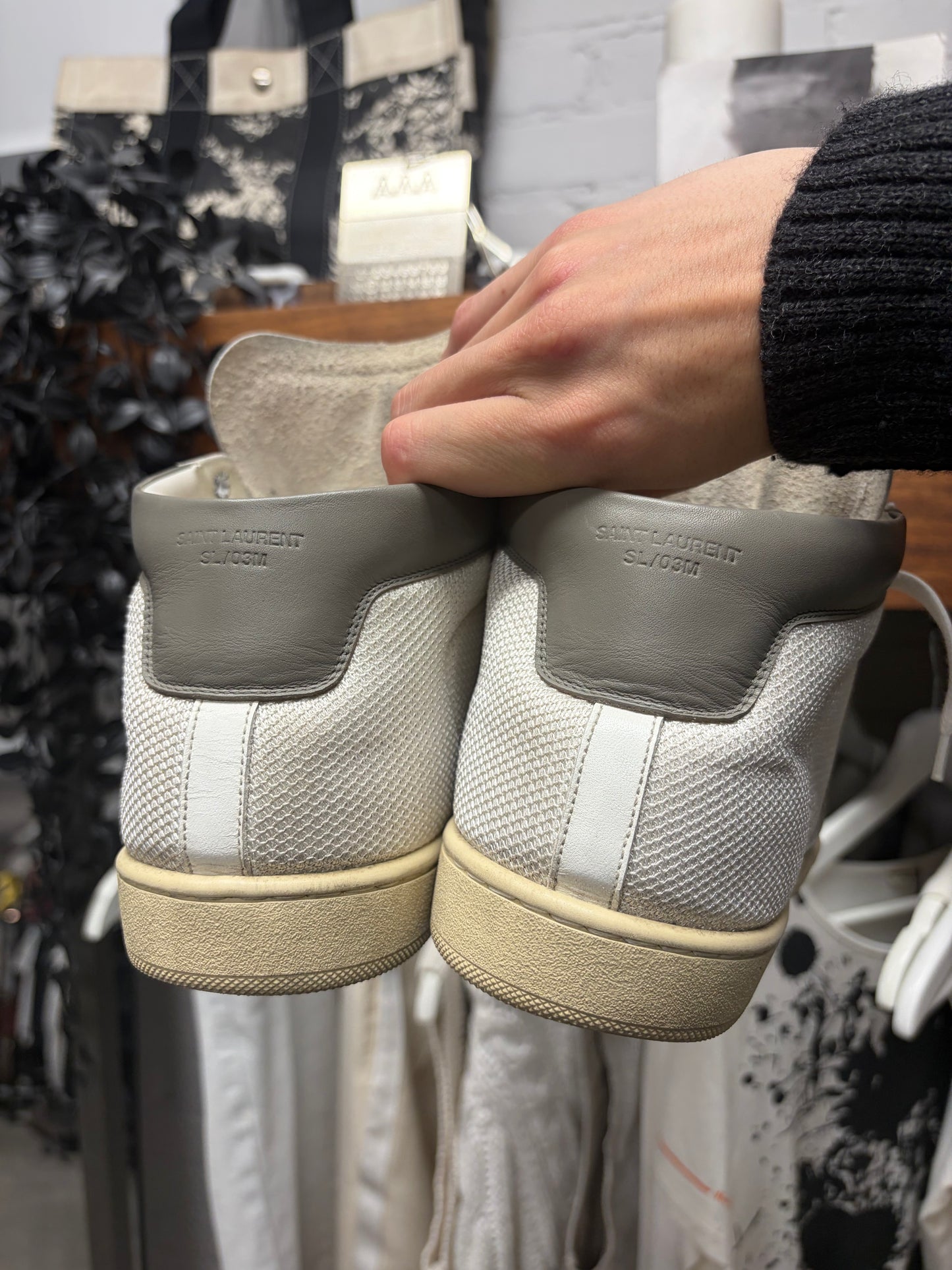 Saint Laurent ‘SL03M’ White Leather Mid Top Casual Sneakers