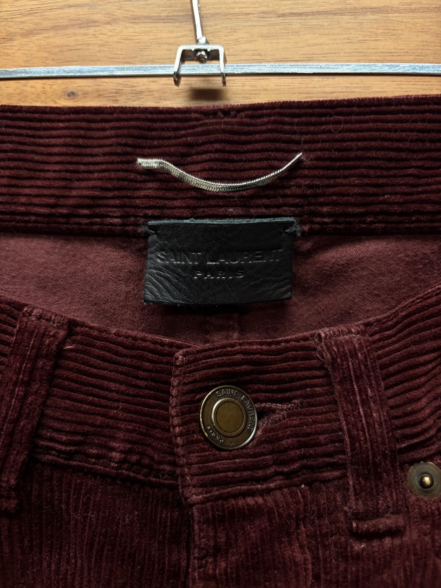 2018 Saint Laurent Unaltered ‘D17’ Oxblood Red Corduroy Flared Leg Skinny Jeans
