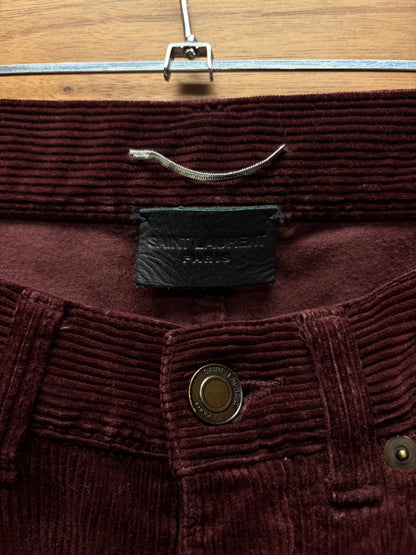 2018 Saint Laurent Unaltered ‘D17’ Oxblood Red Corduroy Flared Leg Skinny Jeans