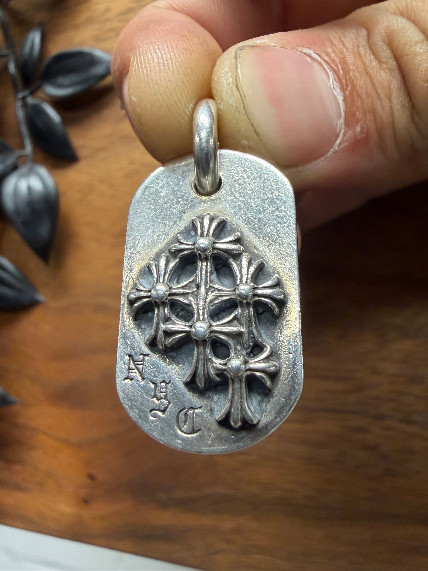 Chrome Hearts Cemetery Cross ‘New York’ Store Exclusive .925 Silver Dog-Tag Pendant