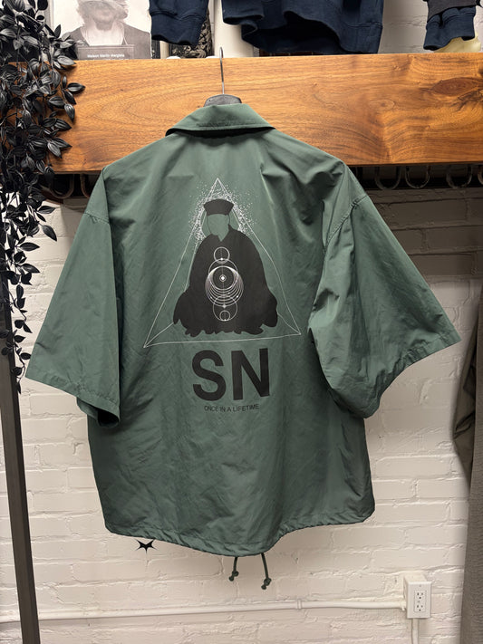 SS2022 Undercover ‘Once in a Lifetime’ Green Nylon Short Sleeve Camp Collar Shirt