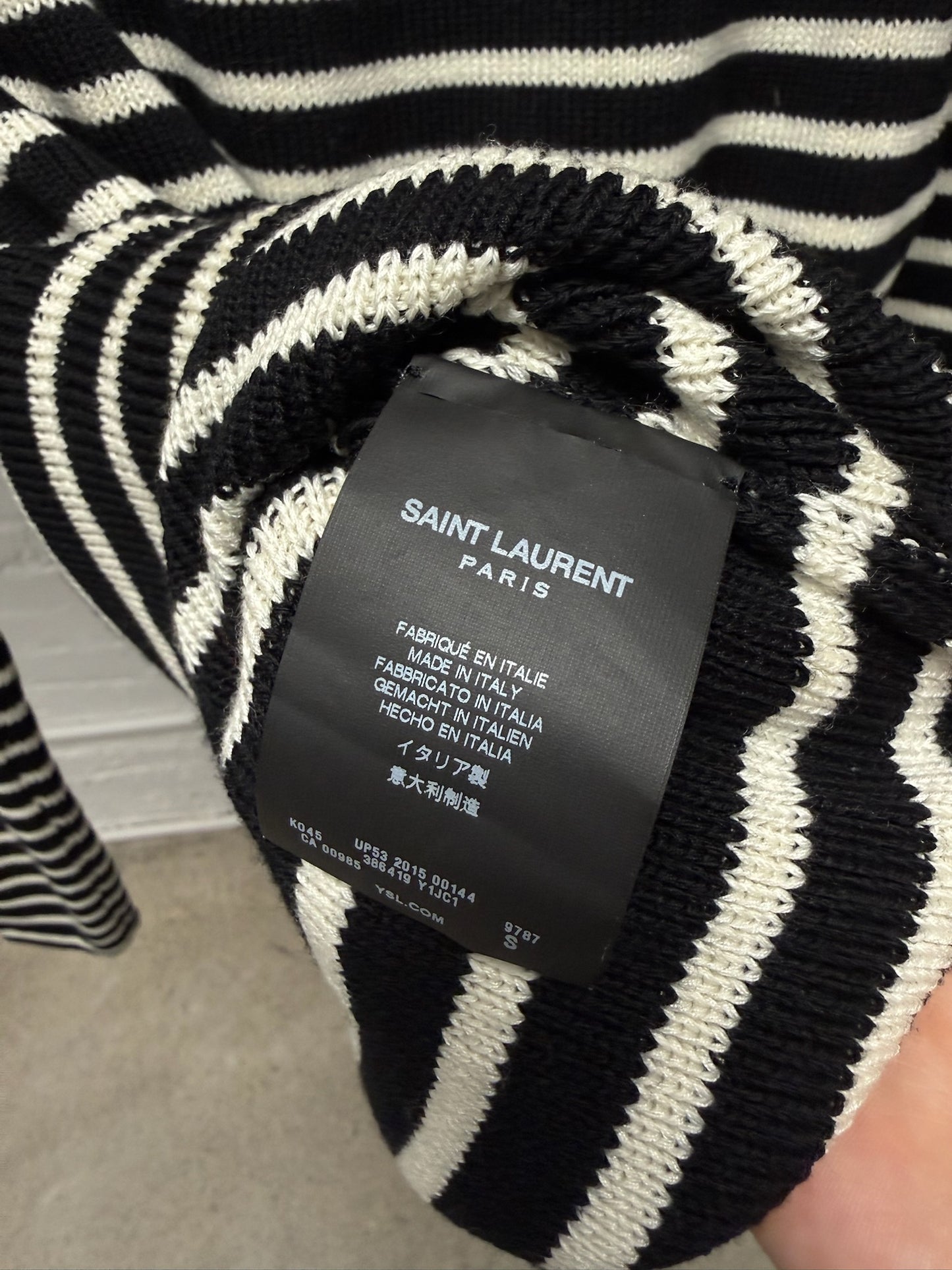 2015 Saint Laurent by Hedi Slimane ‘Asymmetric Zip’ Black/White Striped Knit Sweater