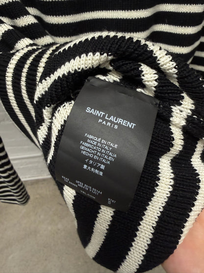 2015 Saint Laurent by Hedi Slimane ‘Asymmetric Zip’ Black/White Striped Knit Sweater