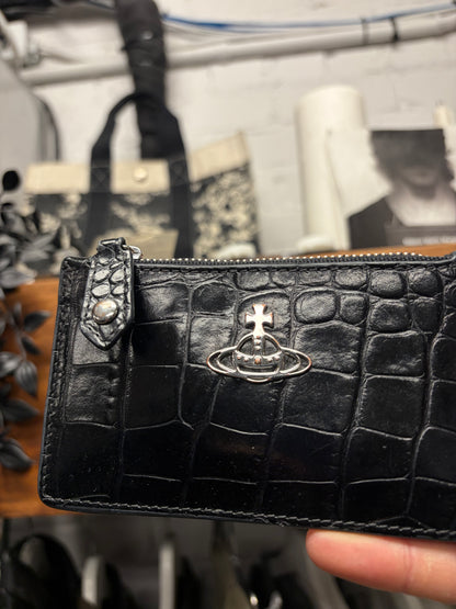 Vivienne Westwood Crocodile Embossed Black Leather ‘Orb Logo’ Cardholder Wallet