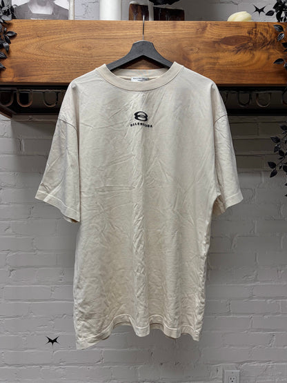 2021 Balenciaga ‘Unity Logo’ Cream White Oversized T-Shirt