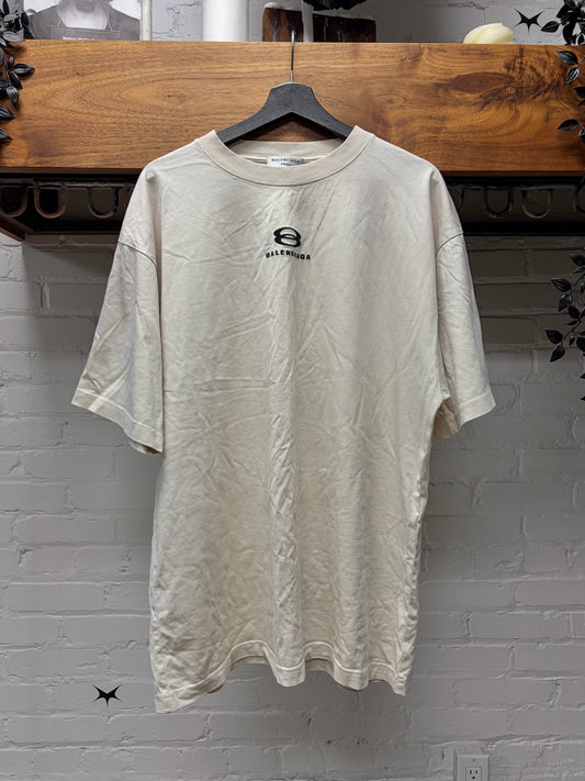 2021 Balenciaga ‘Unity Logo’ Cream White Oversized T-Shirt