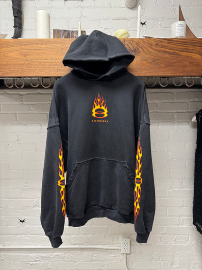 SS2024 Balenciaga ‘Unity Flame’ Distressed Black Pullover Hoodie