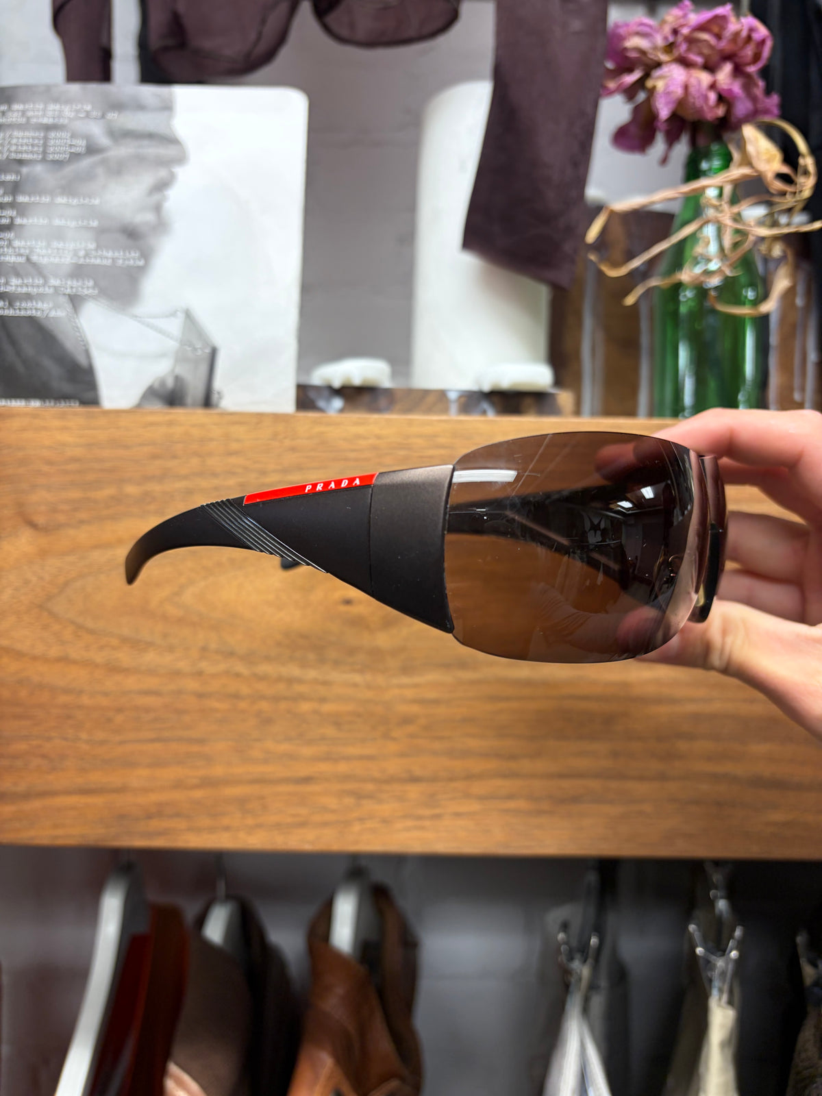 Prada Sport ‘Linea Rossa’ Brown Shield Wrap Sunglasses