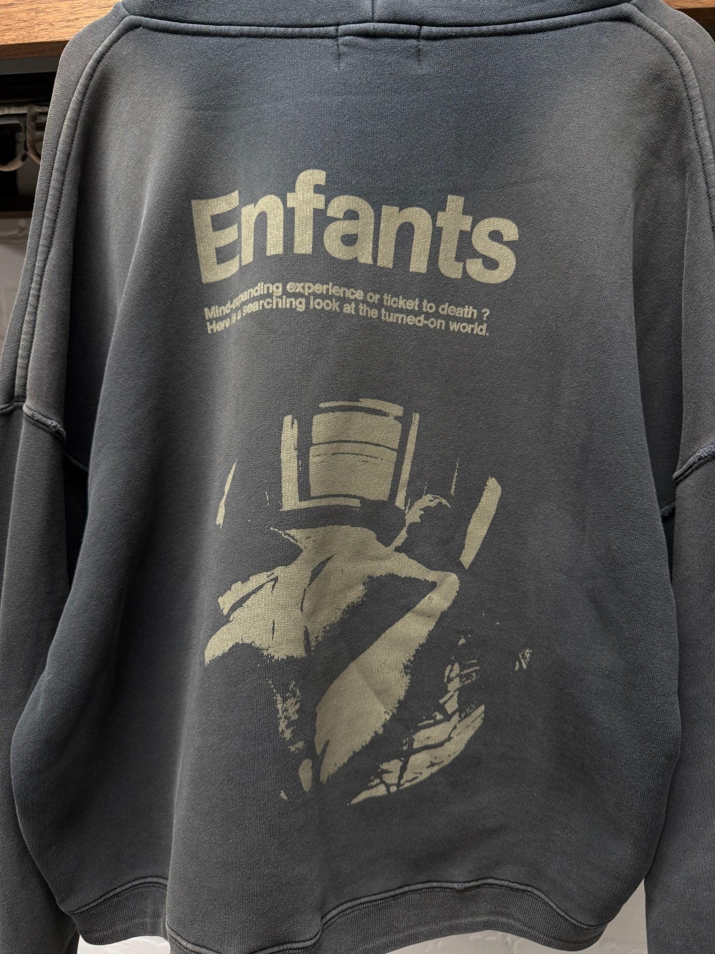 Enfants Riches Deprimes ‘Ticket to Death’ Faded Black French Terry Cotton Hoodie
