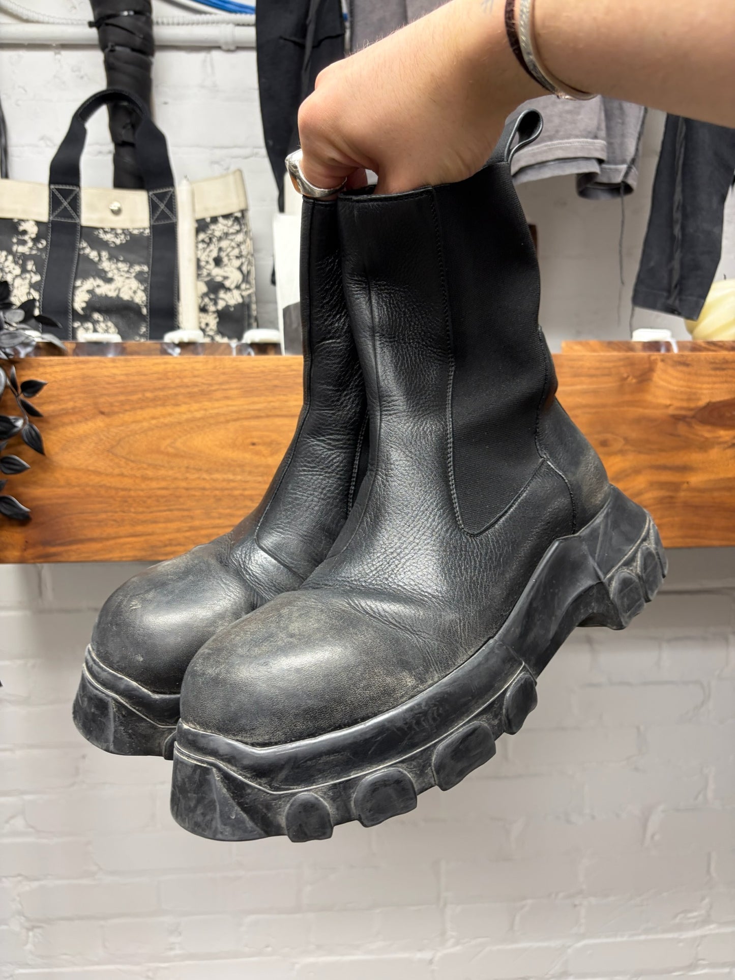 Rick Owens ‘Beetle Bozo’ Black Leather Tractor Sole Boots