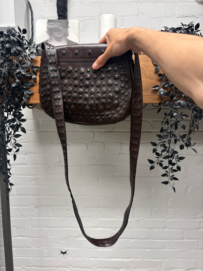 Marni Studded Brown Leather ‘Half Moon’ Crossbody Bag
